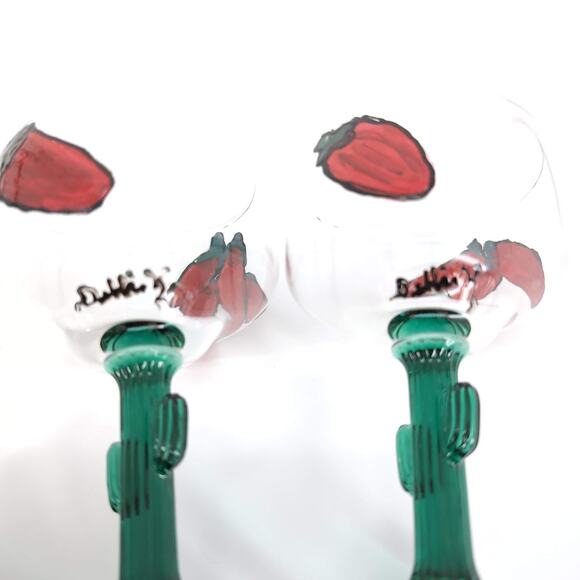 Libbey Cactus Hand Painted Signed 16 oz Margarita Cocktail Glass - Set of 4 -GUC - Picture 14 of 15